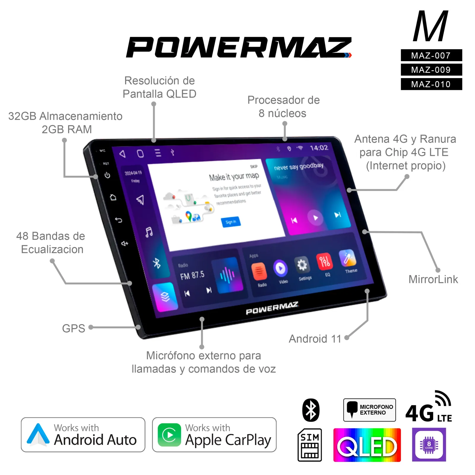 RADIO DE PANTALLA 10 PULGADAS POWERMAZ SERIE ZMAZ-010