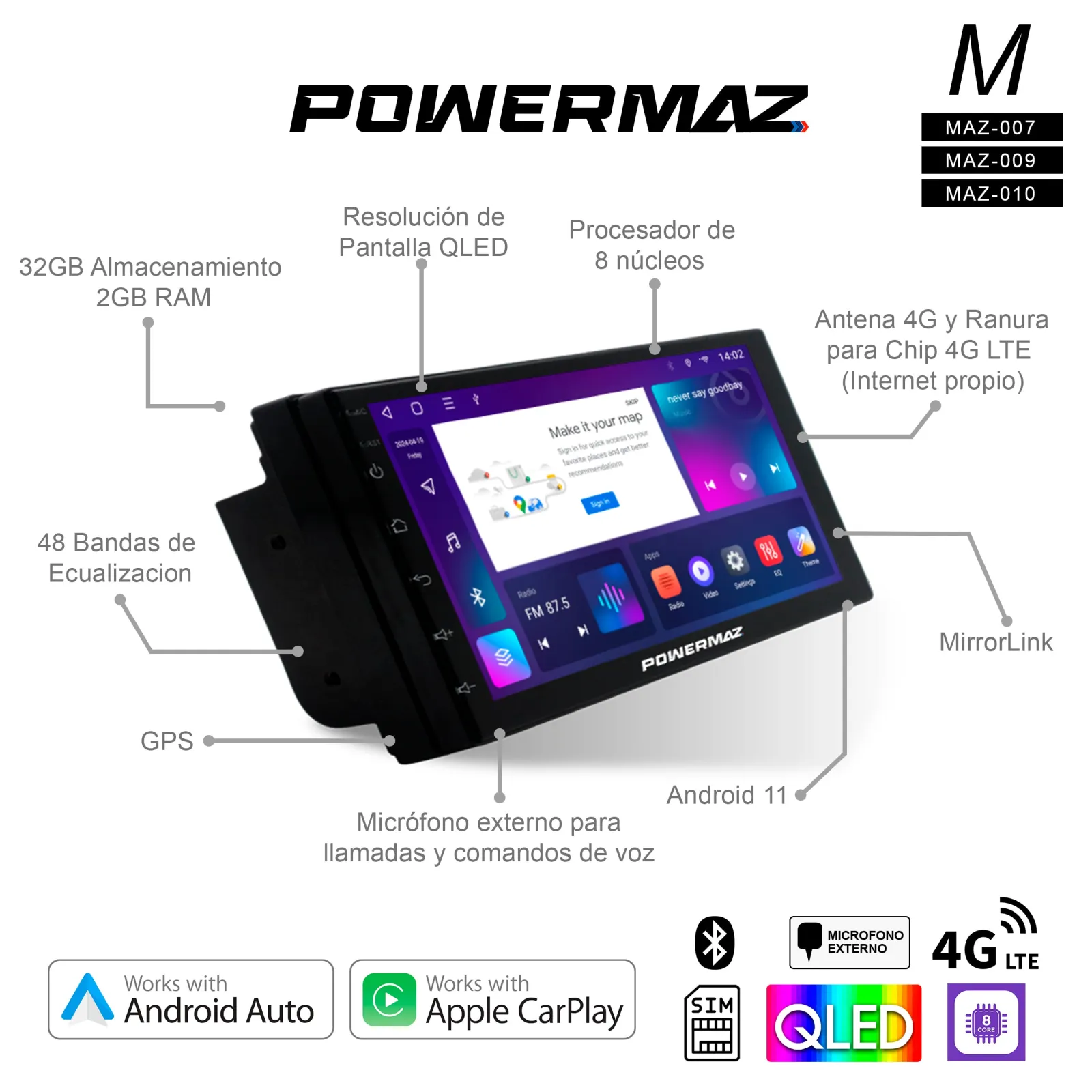 RADIO DE PANTALLA 7 PULGADAS POWERMAZ SERIE Z MAZ-007