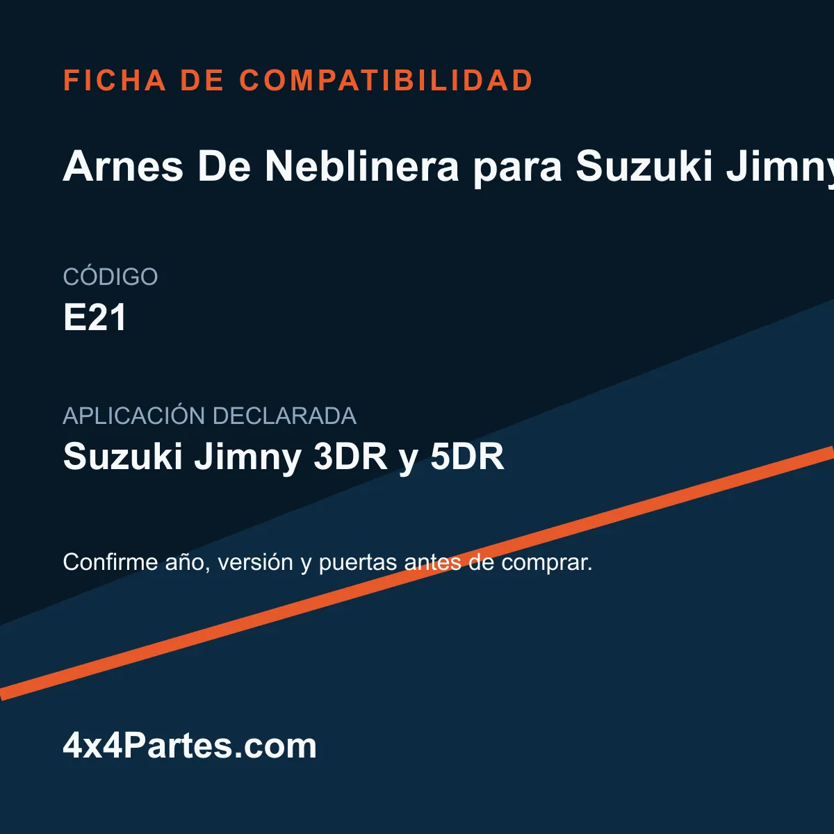 Compatibilidad y código de Arnes De Neblinera para Suzuki Jimny